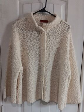 Tapemeasure Cream Boucle Knit Cardigan Shacket XL Hidden Snap Button Decorative